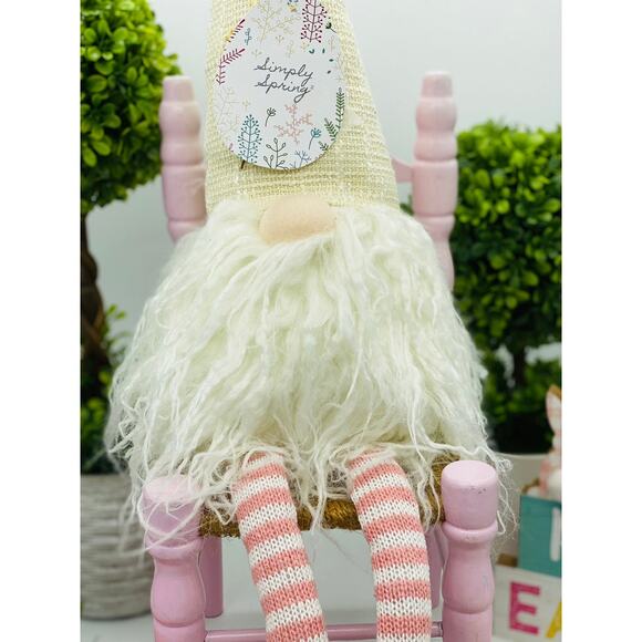 Spring Easter Gnome with Pink and White Stripe Legs - Picture 2 of 2